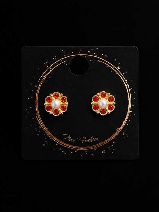 Jewelry - Gold and Red Floral Earrings